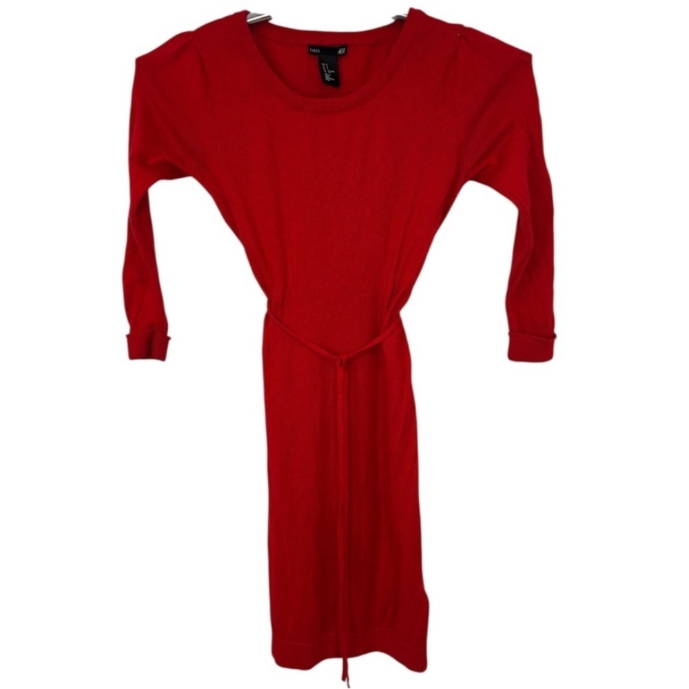 H&M MAMA Girls Vibrant Red Long Sleeve Belted Sweater Dress Size Small